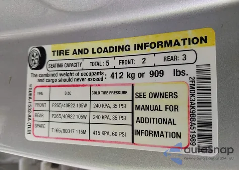 2011 Ford Edge Sport from USA, damaged, VIN 2FMDK3AK9BBA51989